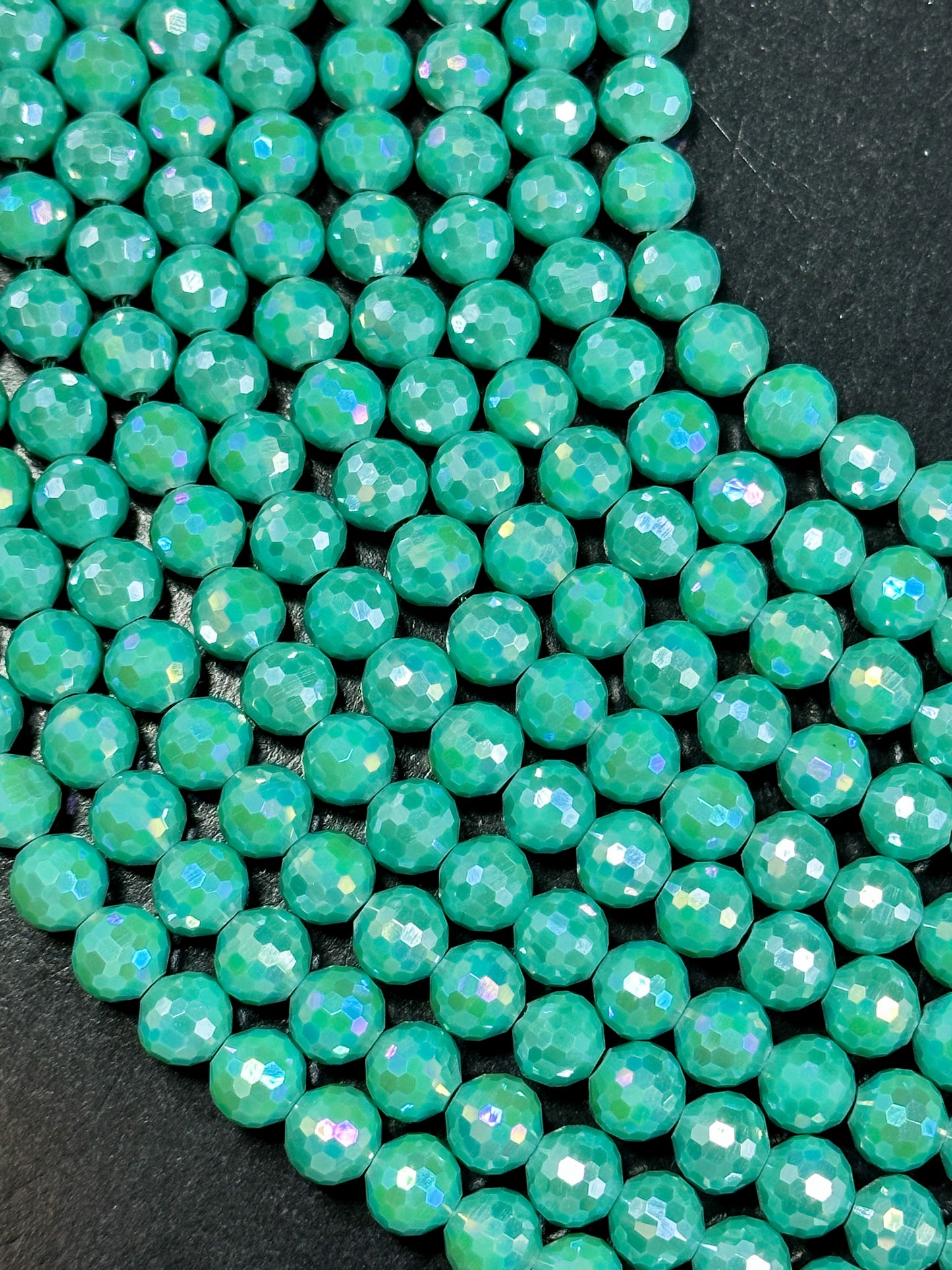 Beautiful Mystic Chinese Crystal Glass Bead Faceted 8mm Round Bead, Gorgeous Iridescent Teal Green Color Crystal Bead, Great Quality Glass