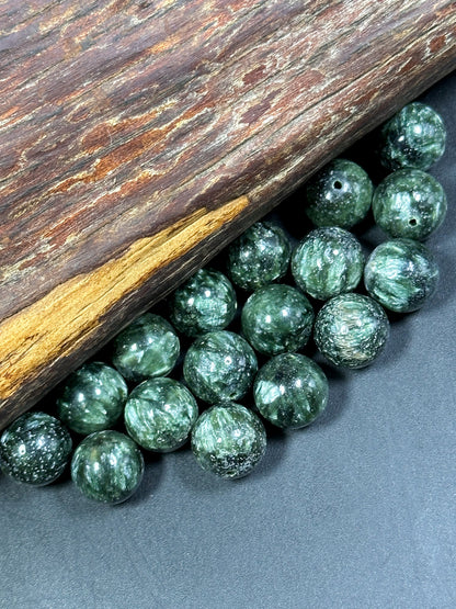 AAA Natural Seraphinite Gemstone Beads 10mm 11mm 12mm Round Beads, Beautiful Natural Green Color Seraphinite Gemstone Beads, LOOSE BEADS
