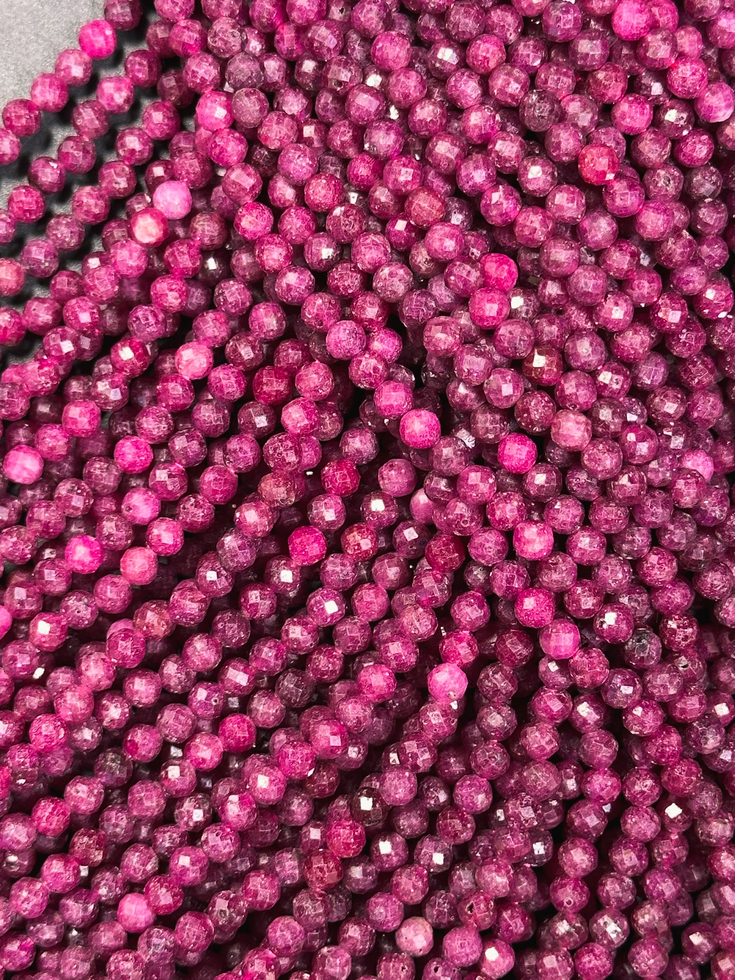 AAA Natural Red Ruby Faceted 3mm 4mm 5mm Round Bead, Beautiful Red Pink Color Ruby Gemstone Excellent Quality Full Strand 15.5"