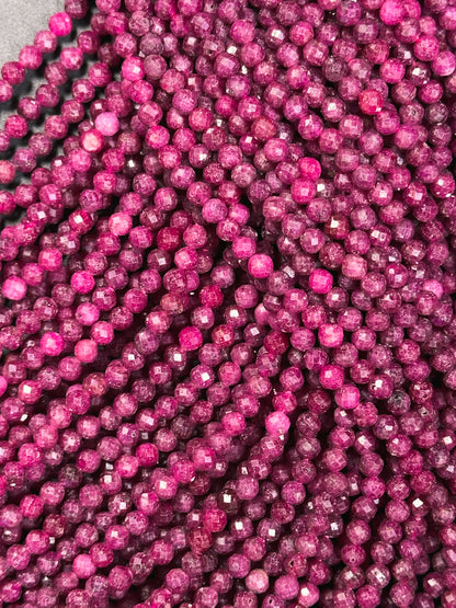 AAA Natural Ruby Quartz Faceted 3mm 4mm 5mm Round Bead, Beautiful Red Pink Color Ruby Quartz Gemstone Excellent Quality Full Strand 15.5"