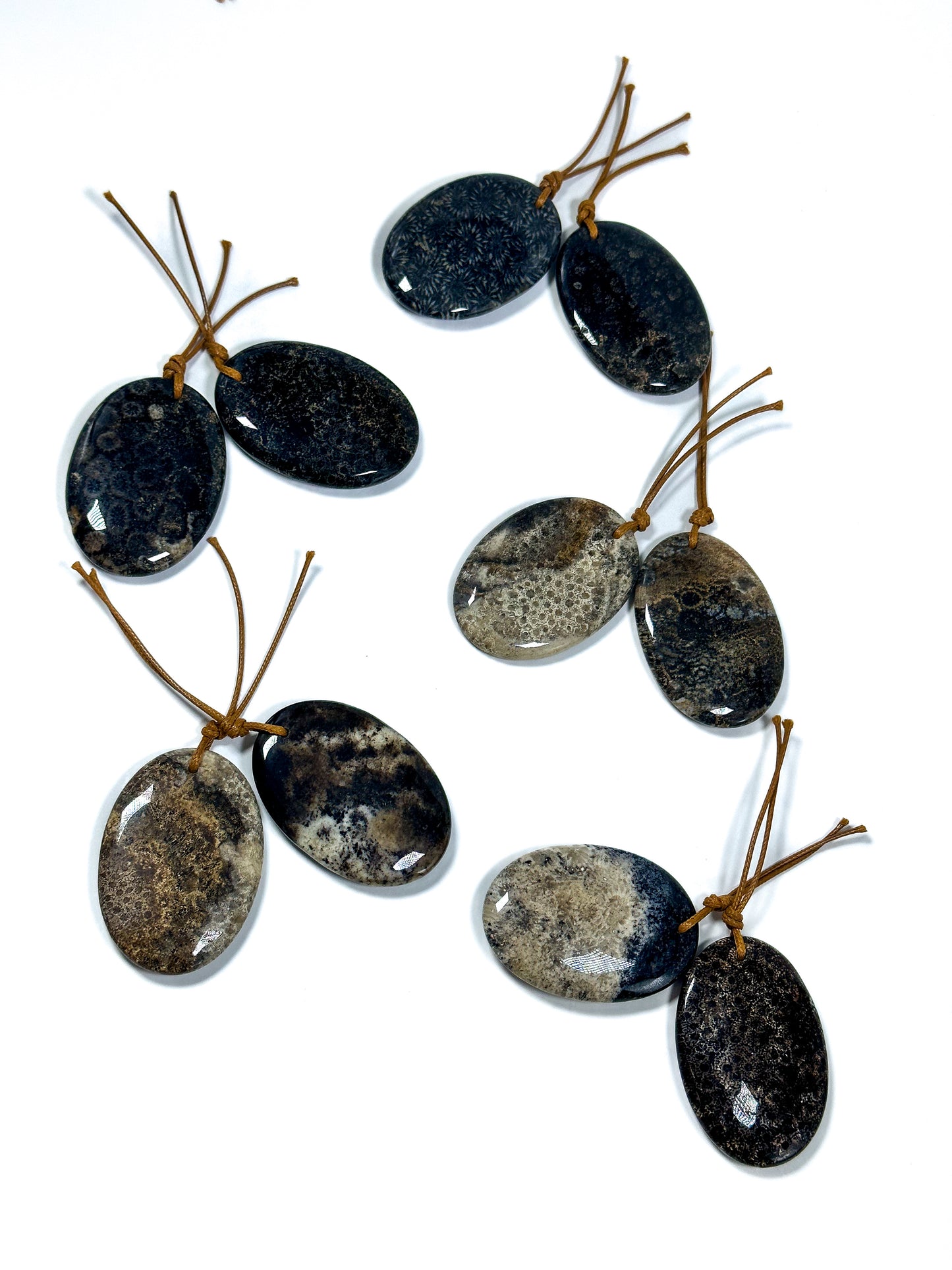 NATURAL Black Fossil Coral Gemstone Pendant 50x35mm Oval Shape Pendant, Beautiful Black Gray Beige Color Fossil Coral Loose Pendant