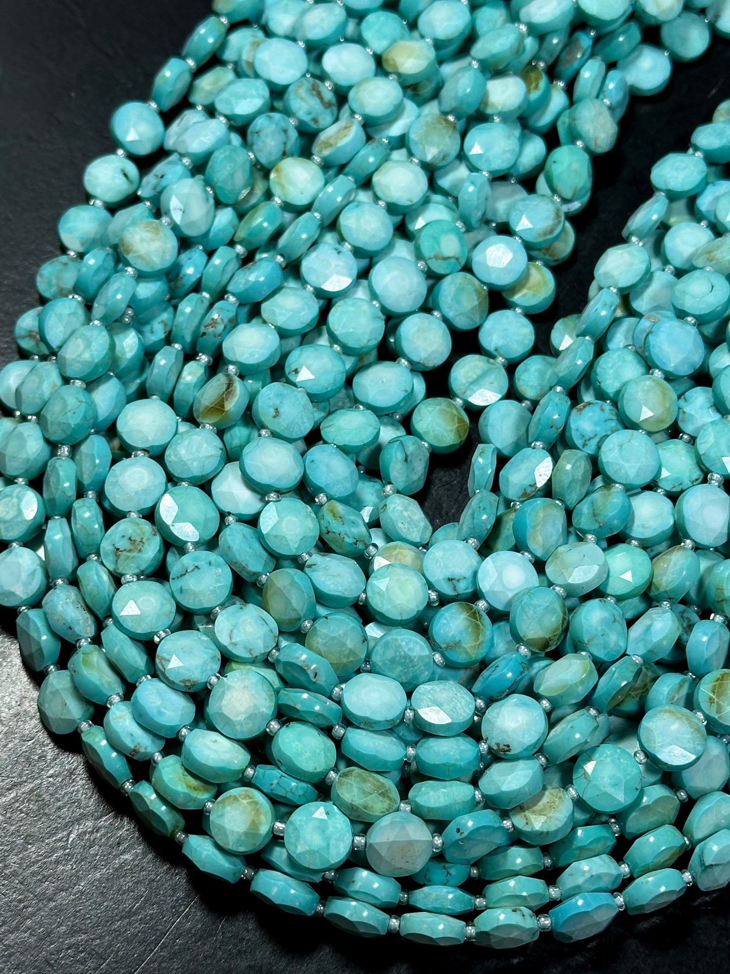 Natural Turquoise Gemstone Bead Faceted 10mm Coin Shape Bead, Beautiful Natural Blue Color Turquoise Beads, Full Strand 15.5"