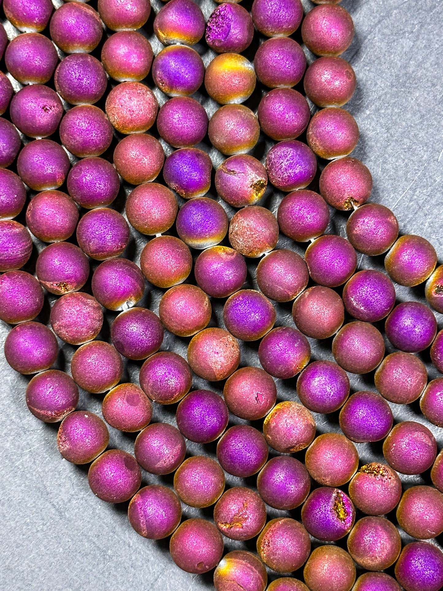 Natural Matte Druzy Agate Gemstone Beads 6mm 8mm 10mm 12mm Round Beads, Dark Magenta Purple Color Matte Druzy Agate Beads Full Strand 15.5"