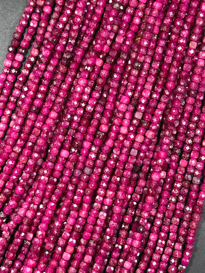 AAA Natural Ruby Quartz Gemstone Bead Faceted 4mm Cube Shape, Gorgeous Red Pink Color Ruby Quartz Gemstone Bead Excellent Quality 15.5"