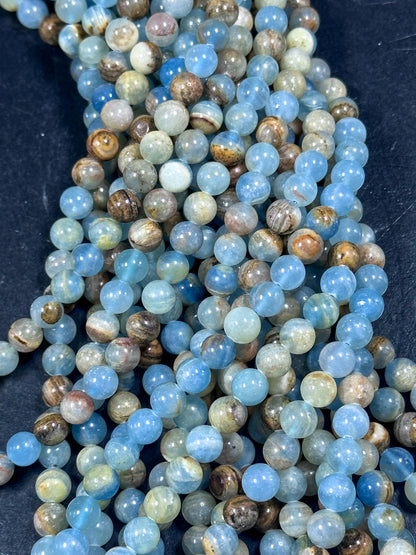 AAA NATURAL Blue Calcite Gemstone Bead 6mm 8mm 10mm Round Beads, Gorgeous Natural Blue Brown Color Calcite Full Strand 15.5" Great Quality