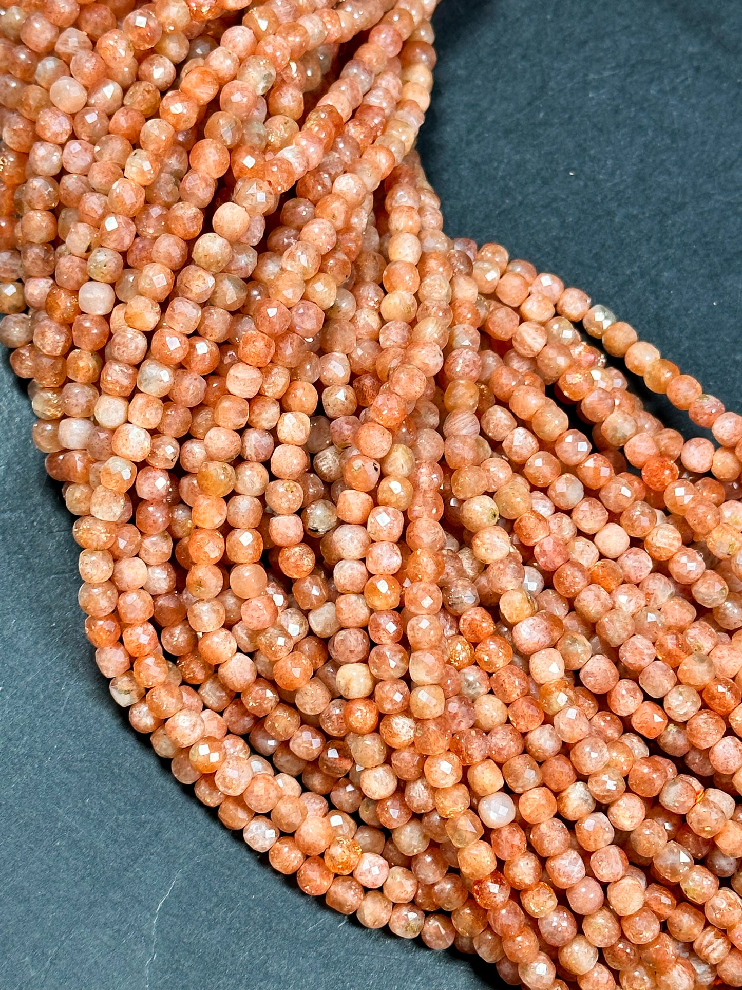 Natural Fire Sunstone Gemstone Bead Faceted 4.5-5mm Cube Shape Bead, Gorgeous Natural Orange Color Fire Sunstone Great Quality Gemstone Bead 15.5"