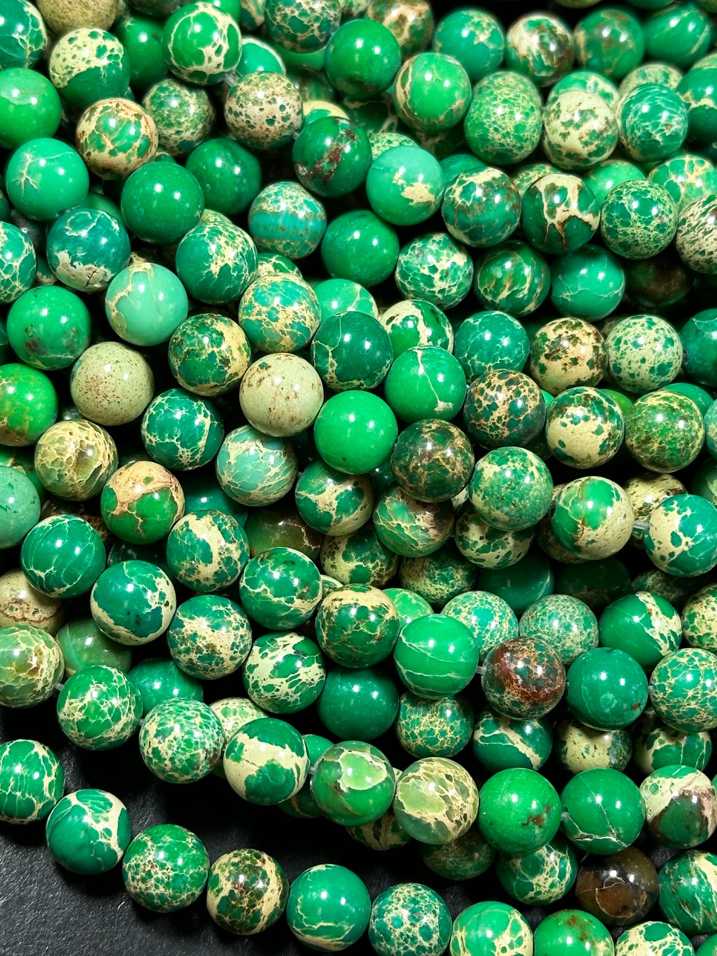 Natural Sea Sediment Jasper Gemstone Bead 6mm 8mm 10mm Round Beads, Beautiful Green Beige Color Imperial Jasper Beads Full Strand 15.5"