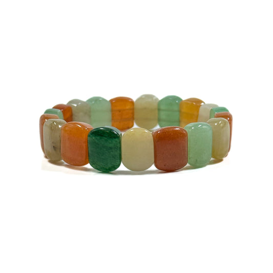Natural Mixed Stones Bangle Rectangle Shape Gemstone Bracelet. Beautiful Green Yellow Orange Color Bead. Excellent Quality Bangle!