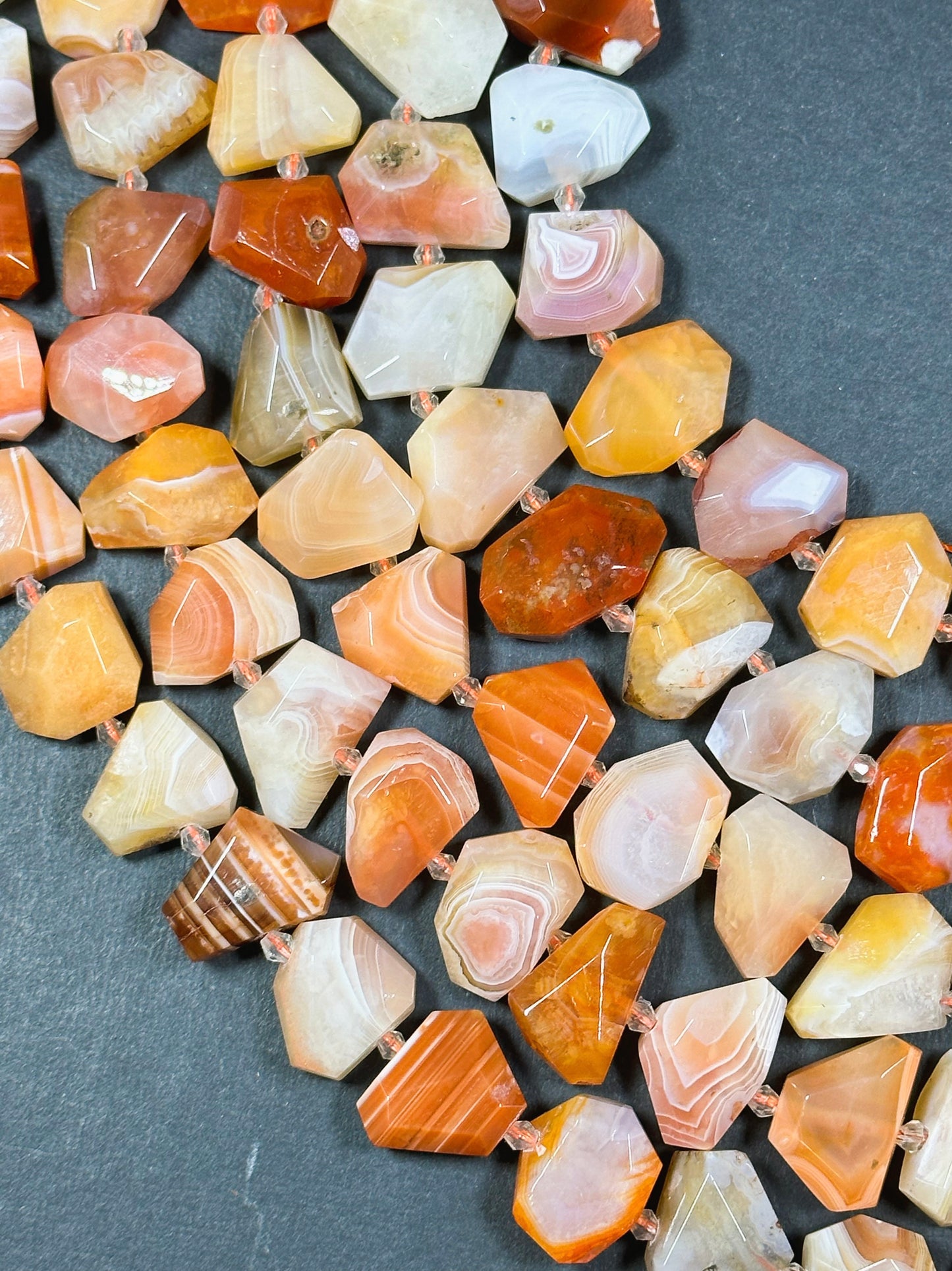 Natural Botswana Agate Gemstone Bead Faceted Nugget Shape, Beautiful Orange White Color Botswana Beads, Excellent Quality Full Strand 15.5"