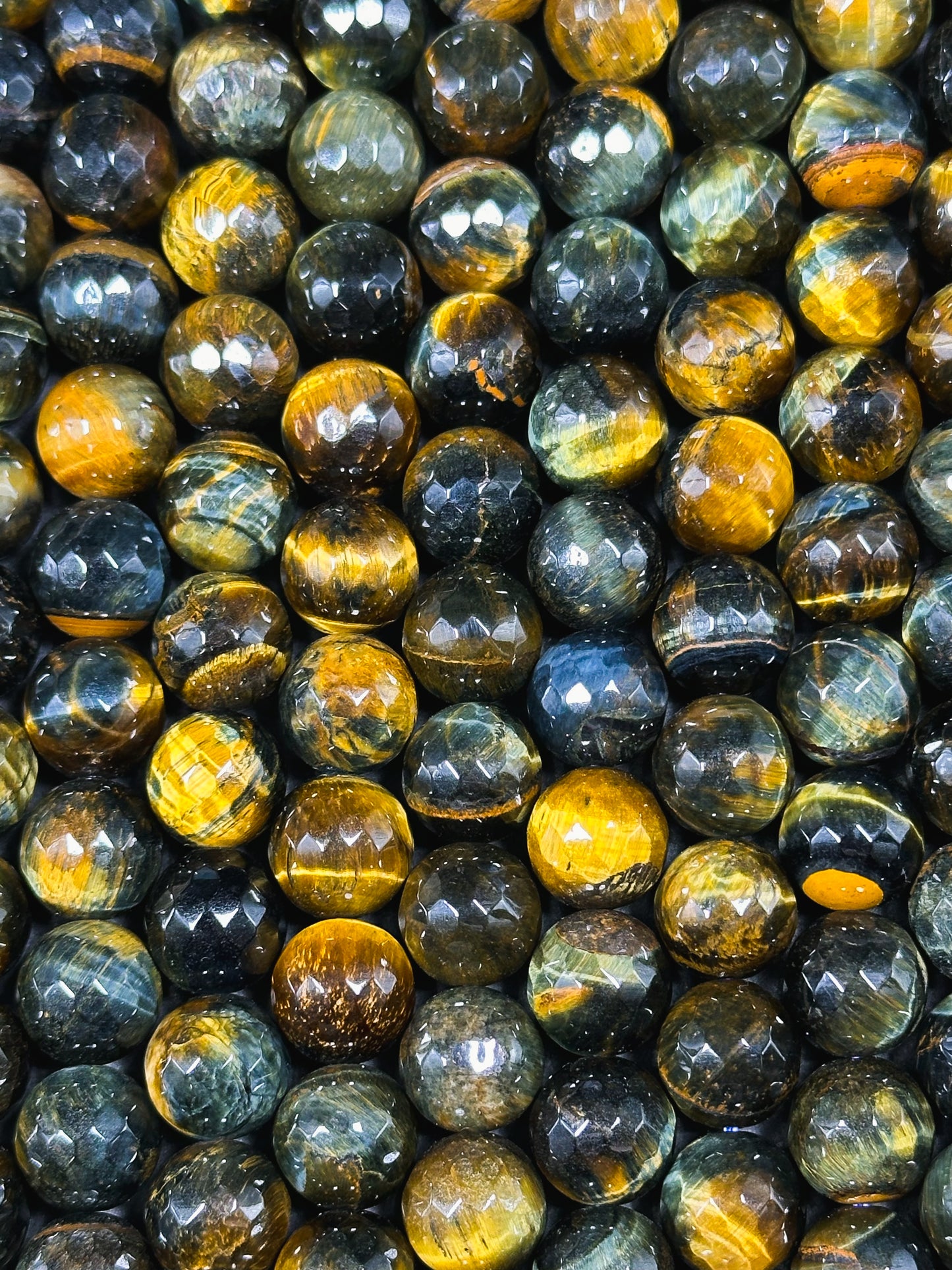 Natural Tiger Eye Gemstone Bead Faceted 6mm 8mm 10mm Round Beads, Beautiful Natural Brown Navy Blue Color Tiger Eye Stone Beads 15.5" Strand