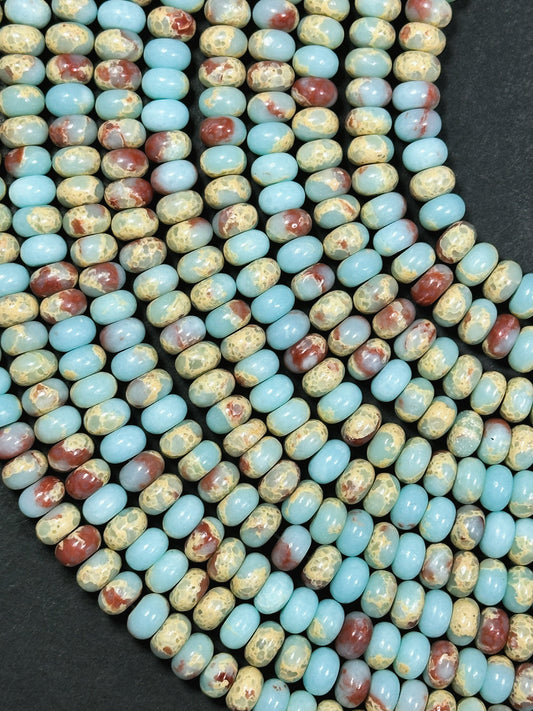 Natural Sea Sediment Jasper Gemstone Bead 8x5mm Rondelle Shape, Beautiful Light Blue Beige Red Sea Sediment Jasper Beads, Full Strand 15.5"