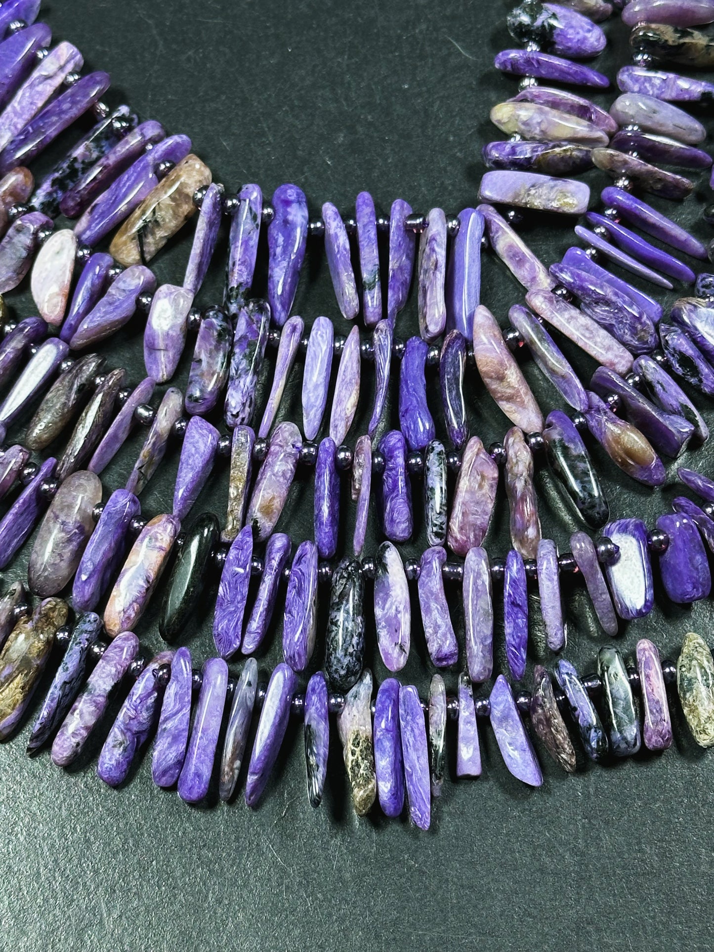 Natural Charoite Gemstone Bead Graduated Stick Shape, Beautiful Natural Purple Black Color Charoite Beads, Great Quality Full Strand 15.5"