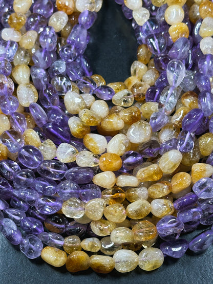 AAA Natural Ametrine Gemstone Bead Freeform Pebble Shape, Gorgeous Natural Purple Orange Color Ametrine Bead, Excellent Quality 15.5" Strand