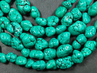 Beautiful Howlite Turquoise Gemstone Beads Freeform Nugget Shape Beads, Gorgeous Green Turquoise Color Howlite Stone Bead, Full Strand 15.5"