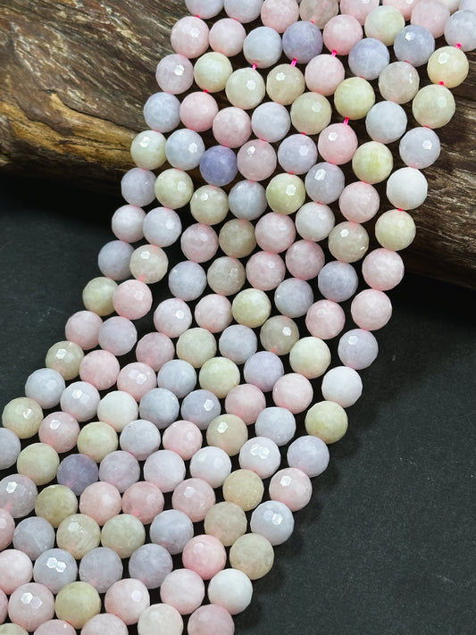 Natural Morganite Gemstone Bead Faceted 6mm 8mm 10mm Round Bead, Beautiful Multicolor Pastel Pink Yellow Blue Color Morganite Beads, 15.5"