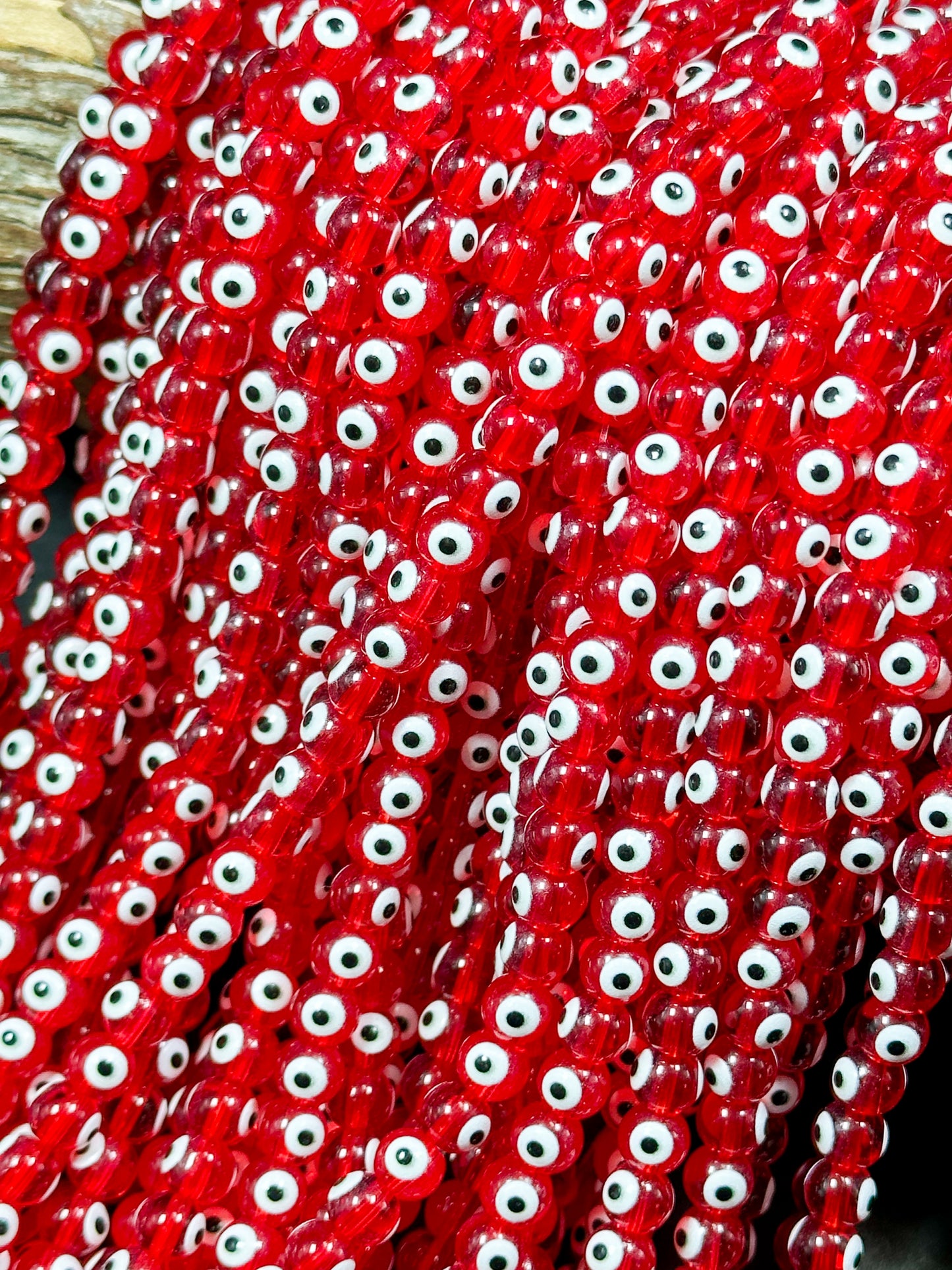 Beautiful Red Evil Eye Glass Beads 6mm Round Beads, Beautiful Red Clear Color Evil Eye Amulet Glass Beads, Full Strand Glass Beads