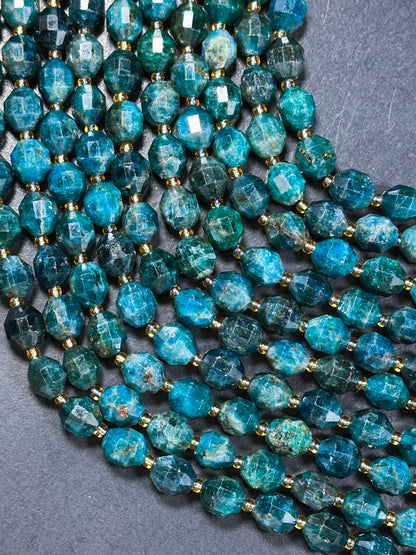 AAA Natural Apatite Gemstone Bead Faceted 10mm Diamond Cut Bead, Beautiful Natural Deep Blue Color Apatite Gemstone Bead Great Quality 15.5"