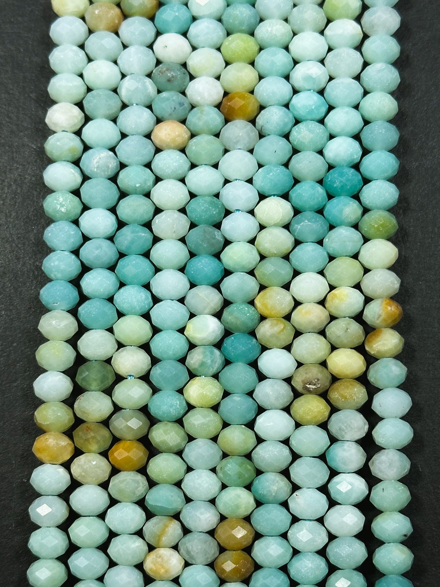 Natural Flower Amazonite Gemstone Bead Faceted 6x4mm Rondelle Shape, Beautiful Natural Green Blue Color Flower Amazonite Bead 15.5" Strand