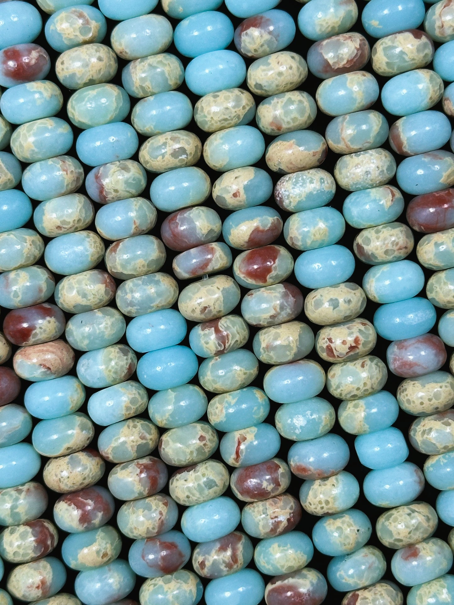 Natural Sea Sediment Jasper Gemstone Bead 8x5mm Rondelle Shape, Beautiful Light Blue Beige Red Sea Sediment Jasper Beads, Full Strand 15.5"