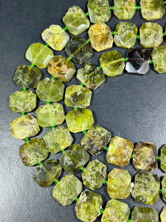 NATURAL Green Garnet Gemstone Bead Faceted 24x20mm Rectangle Tablet Shape Bead, Beautiful Green Color Garnet Gemstone