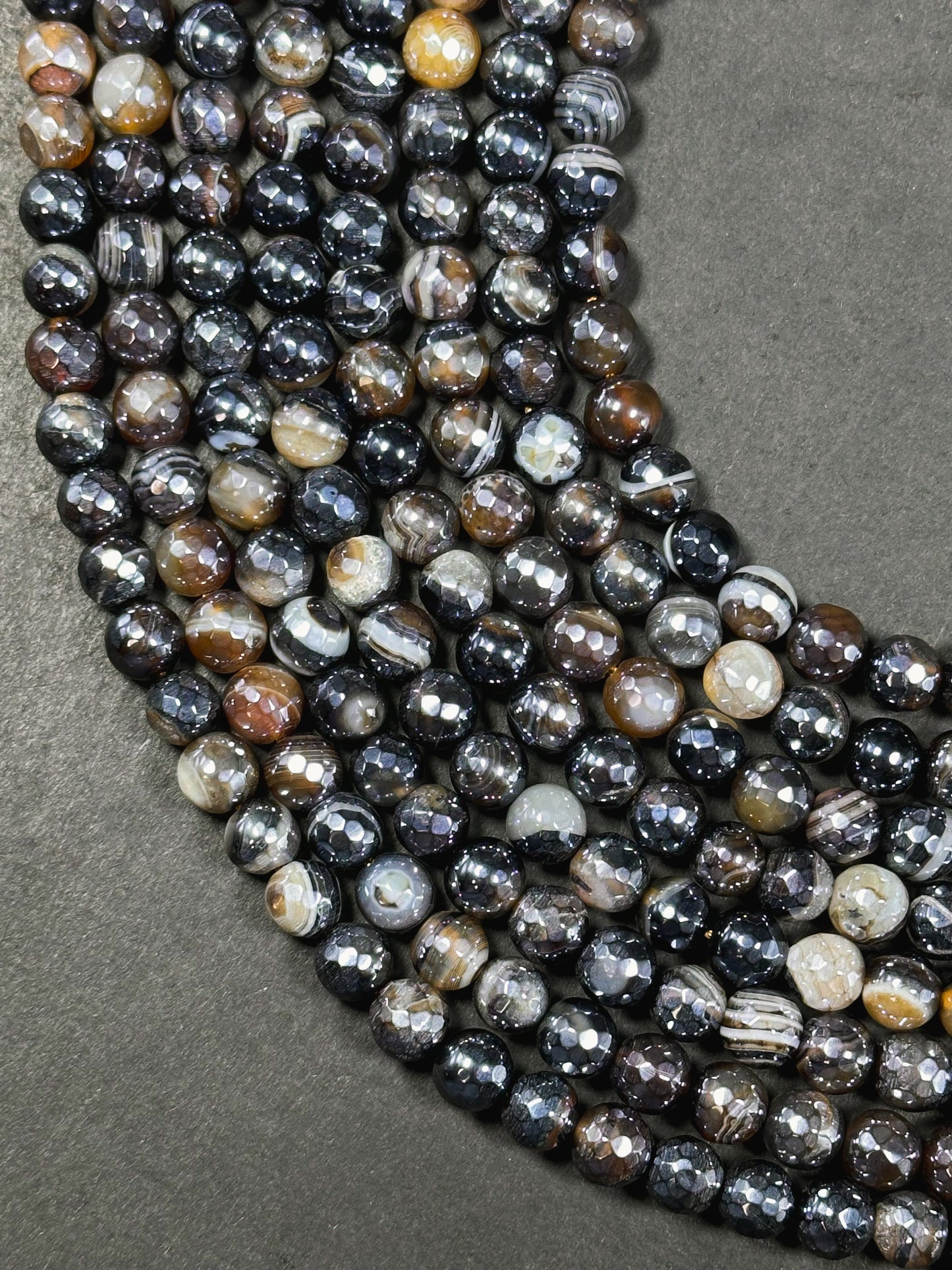 Mystic Natural Botswana Agate Gemstone Bead Faceted 8mm Round Beads, Beautiful Natural Brown Black Color Botswana Agate Stone Bead 15.5"