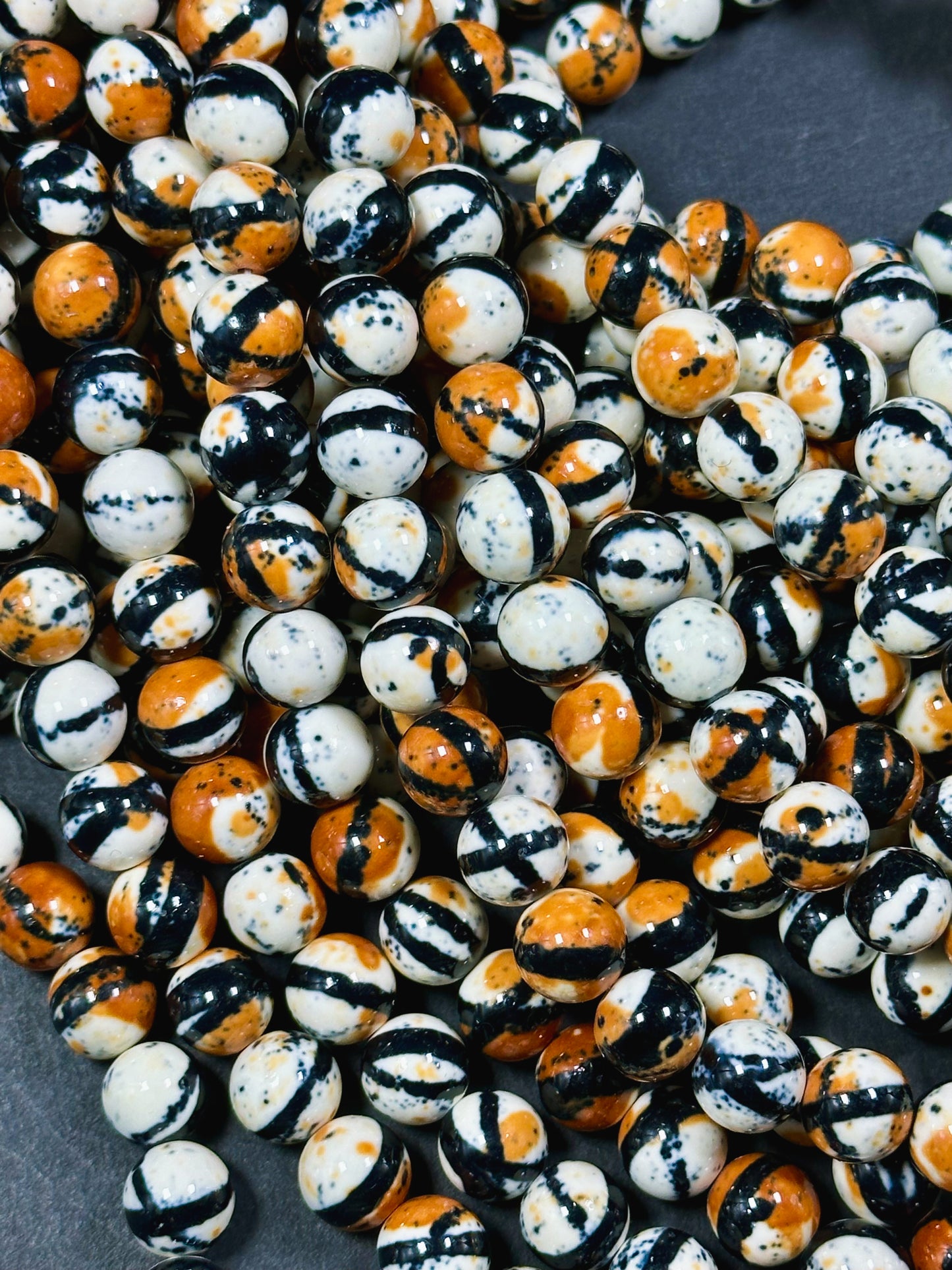 Beautiful Rain Flower Stone Bead 4mm 6mm 8mm 10mm Round Beads, Gorgeous Multicolor Orange Black White Rain Flower Beads Full Strand 15.5"