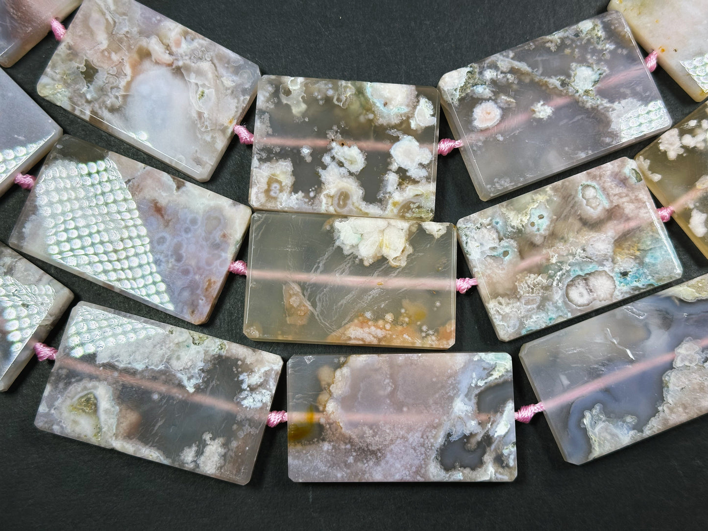 Natural Cherry Blossom Flower Agate Gemstone Bead Rectangle Shape Beads, Gorgeous Natural Light Pink Beige Color Flower Agate Beads 15.5"