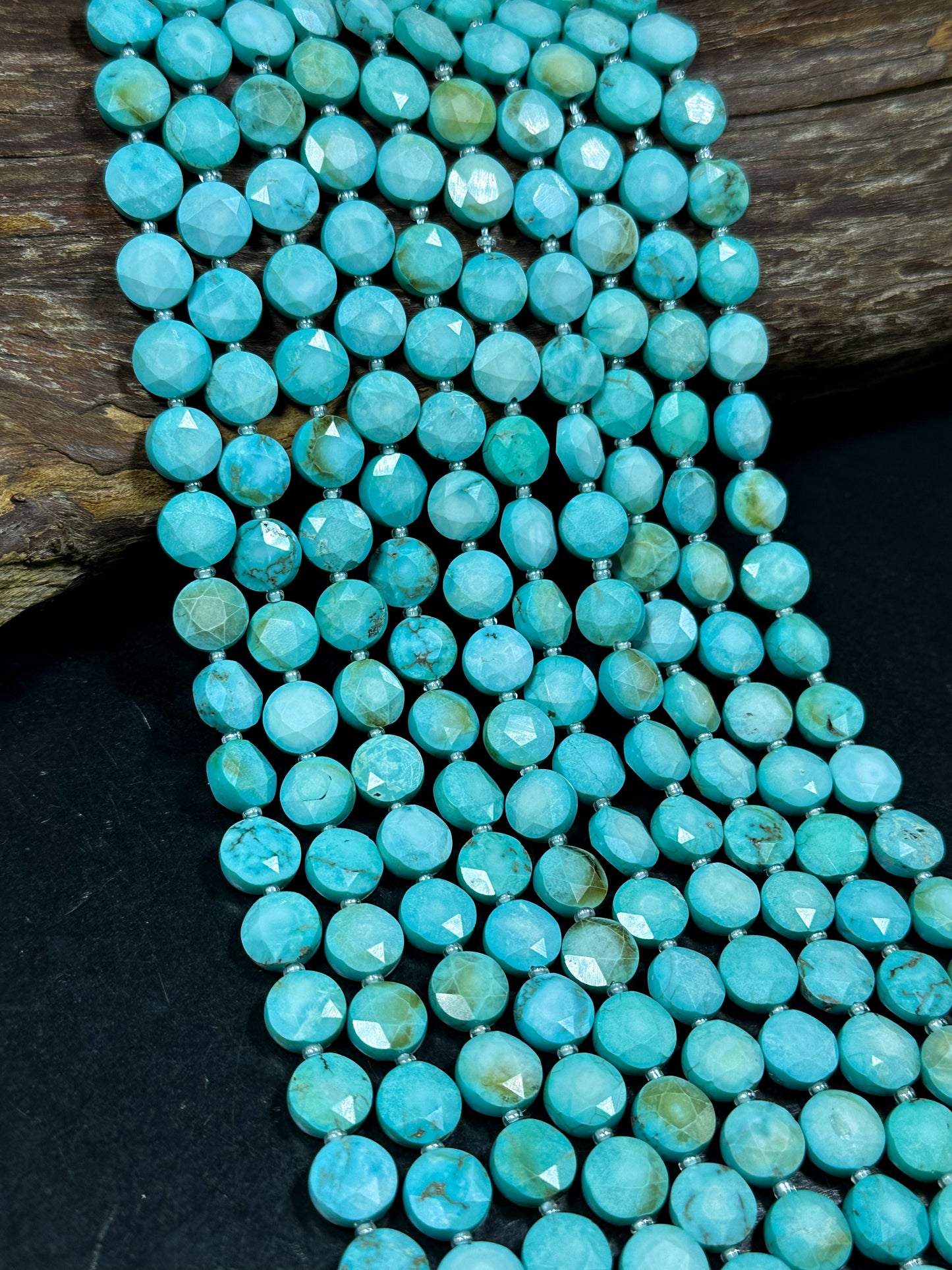 Natural Turquoise Gemstone Bead Faceted 10mm Coin Shape Bead, Beautiful Natural Blue Color Turquoise Beads, Full Strand 15.5"