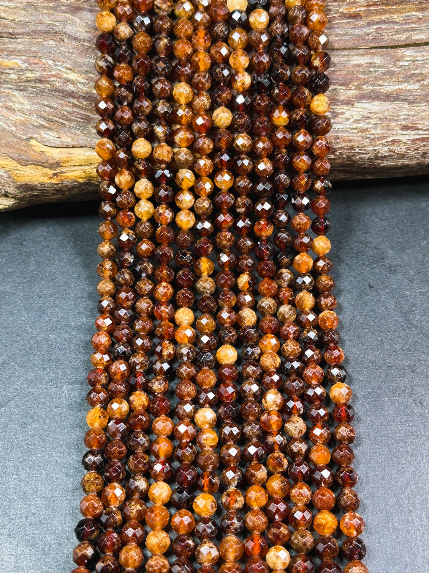 AA Natural Hessonite Orange Garnet Gemstone Bead Faceted 7mm 9mm Round Bead, Gorgeous Orange Brown Color Hessonite Garnet Bead, 15.5" Strand