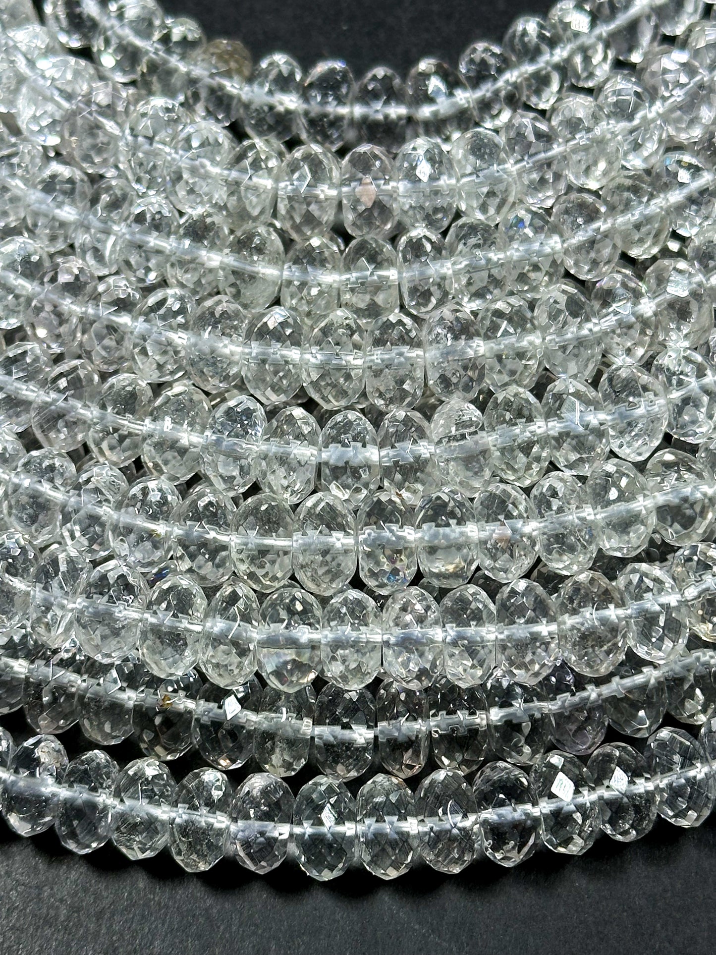 Natural Clear Rock Crystal Quartz Faceted 9x5mm Rondelle Beads, Gorgeous Natural Clear Crystal Quartz Gemstone Bead, Excellent Quality 15.5"