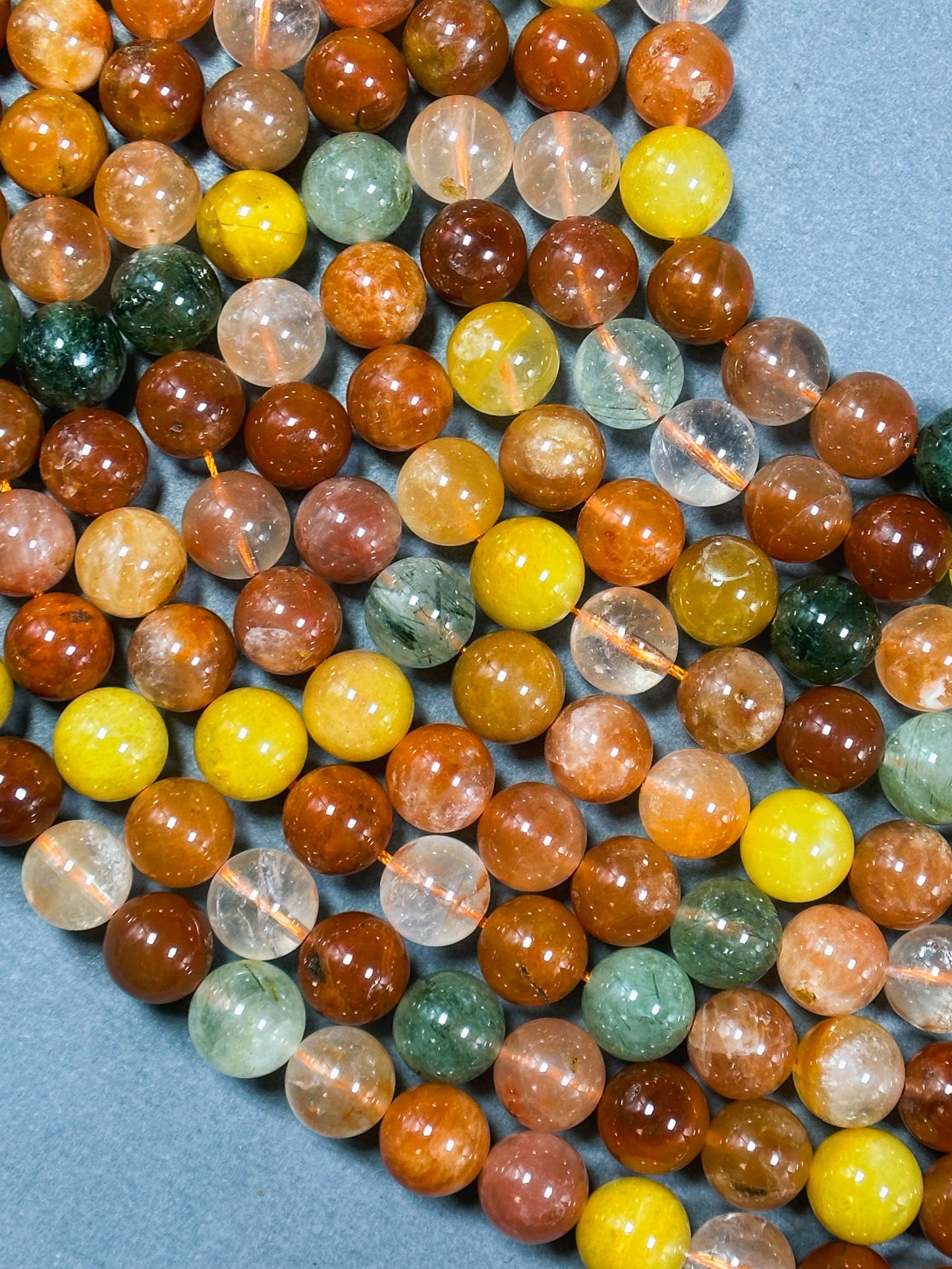 Natural Rutilated Quartz Gemstone Bead 4mm 6mm 8mm 10mm Round Beads, Gorgeous Multicolor Red Green Yellow Rutilated Quartz Bead, Excellent Quality 15.5"