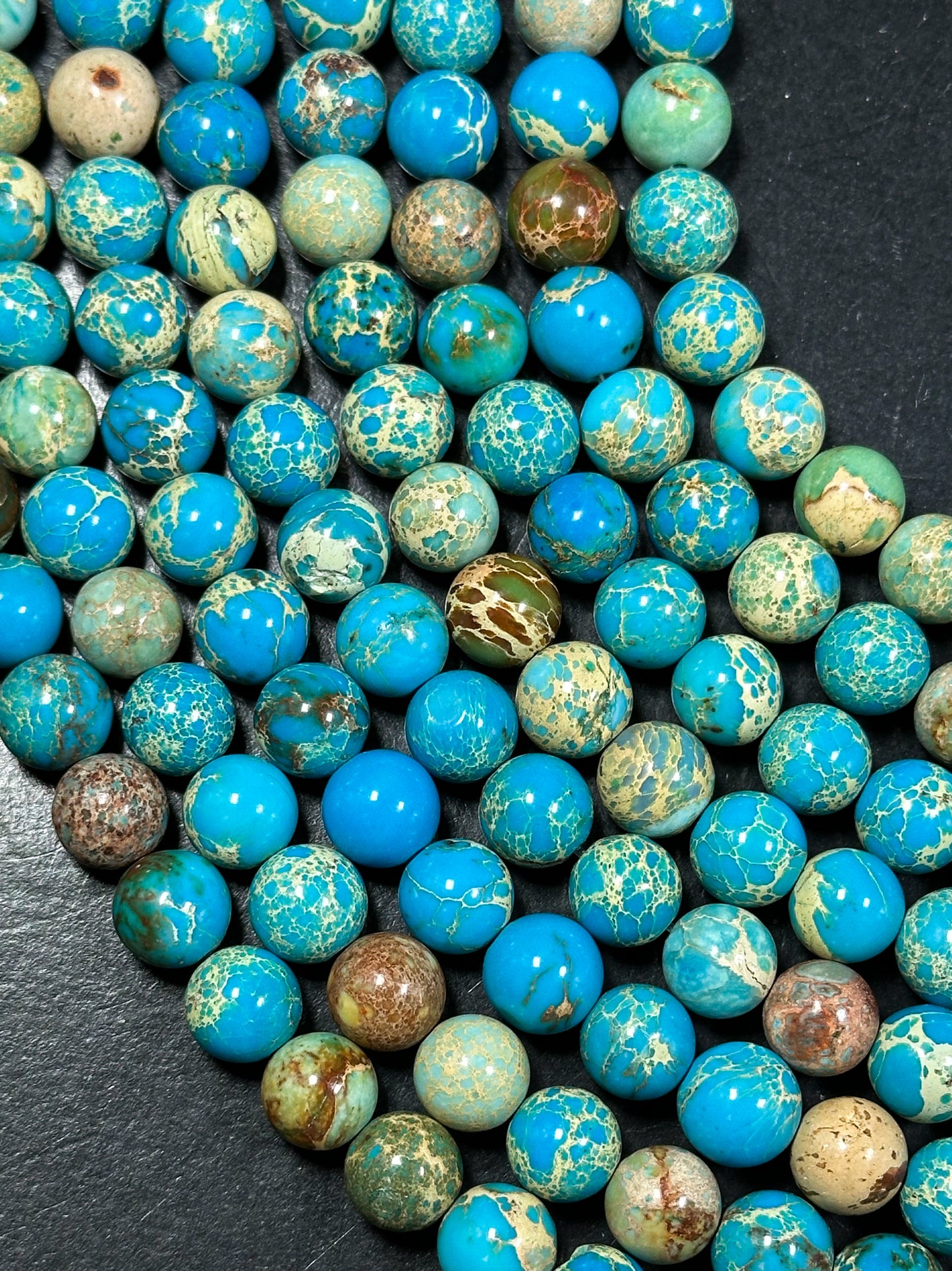 Natural Sea Sediment Jasper Gemstone Bead 6mm 8mm 10mm Round Beads, Beautiful Turquoise Blue Color Imperial Jasper Beads Full Strand 15.5"