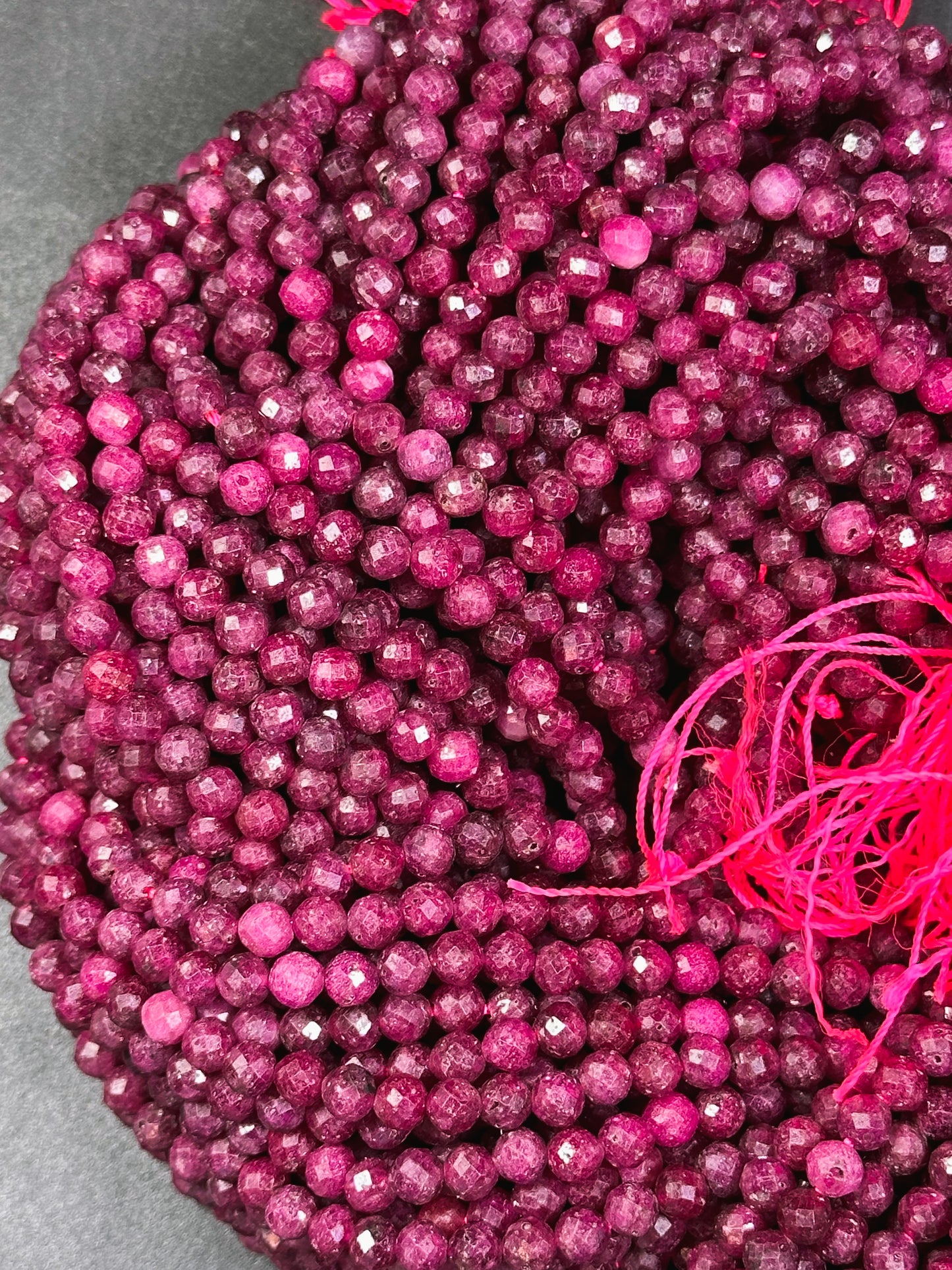 AAA Natural Red Ruby Faceted 3mm 4mm 5mm Round Bead, Beautiful Red Pink Color Ruby Gemstone Excellent Quality Full Strand 15.5"
