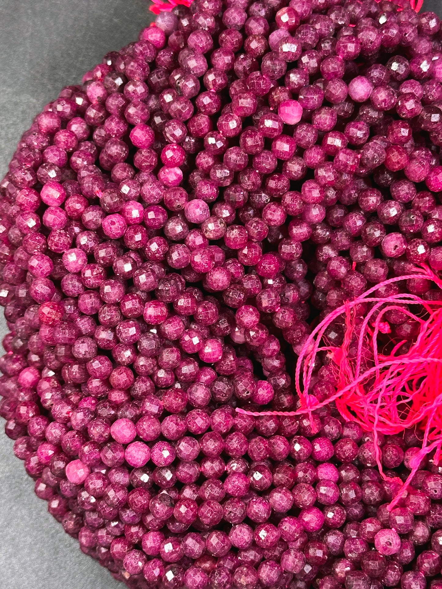 AAA Natural Ruby Quartz Faceted 3mm 4mm 5mm Round Bead, Beautiful Red Pink Color Ruby Quartz Gemstone Excellent Quality Full Strand 15.5"