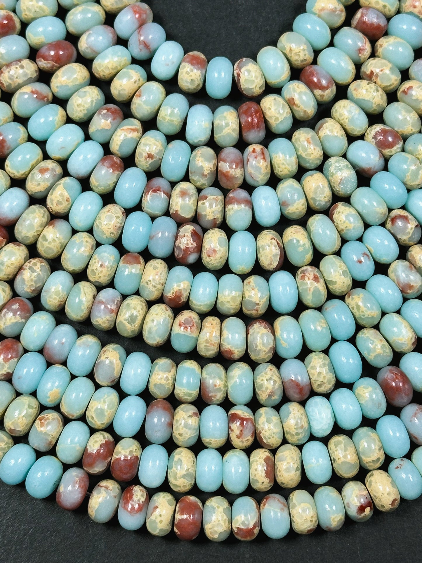 Natural Sea Sediment Jasper Gemstone Bead 8x5mm Rondelle Shape, Beautiful Light Blue Beige Red Sea Sediment Jasper Beads, Full Strand 15.5"