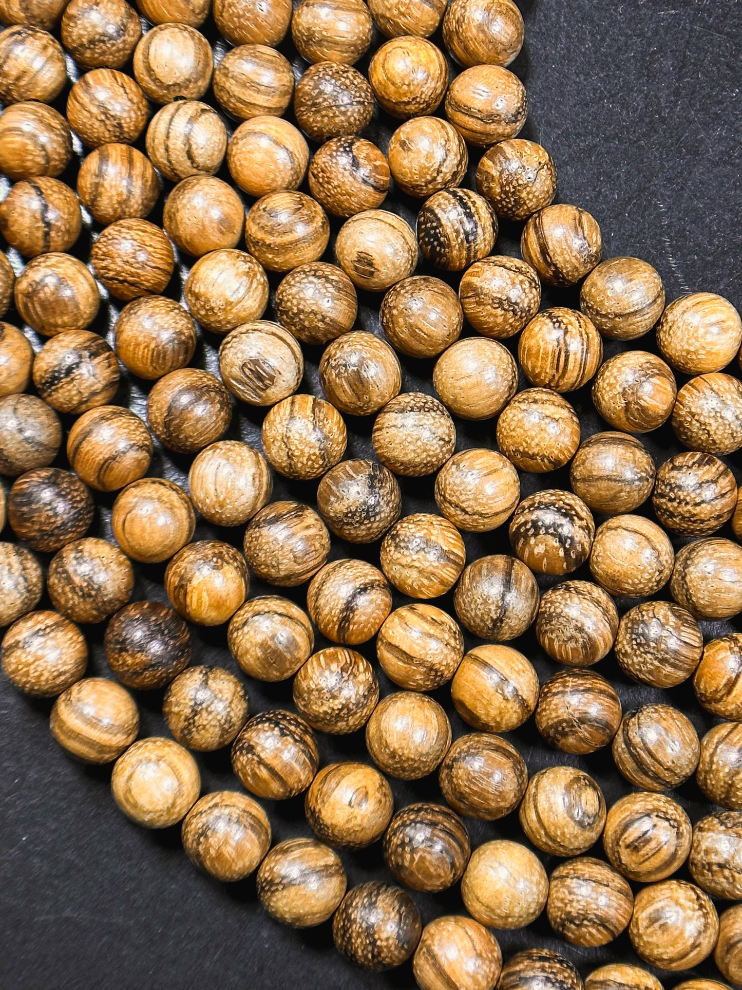 Natural Tiger Skin Sandalwood Beads 8mm 10mm Round Beads, Natural Light Brown Aromatic Wood Meditation Prayer Mala Beads Full Strand 15.5"