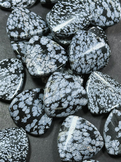 Natural Snowflake Obsidian Gemstone Bead 35mm Curved Triangle Shape, Natural Black Gray Color Snowflake Obsidian Beads, Full Strand 15.5"