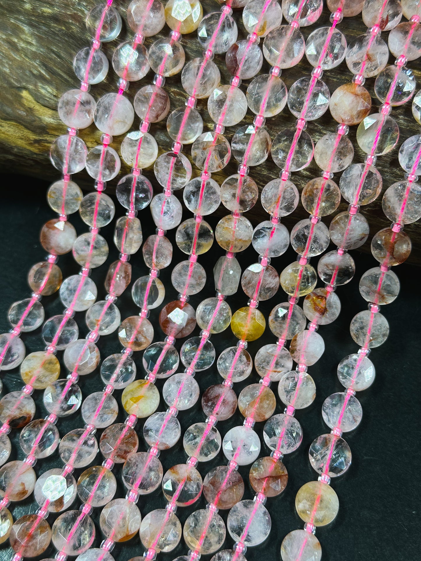 Natural Fire Cherry Quartz Gemstone Bead Faceted 9mm Coin Shape Bead, Beautiful Natural Clear Red Pink Cherry Quartz Bead, Full Strand 15.5