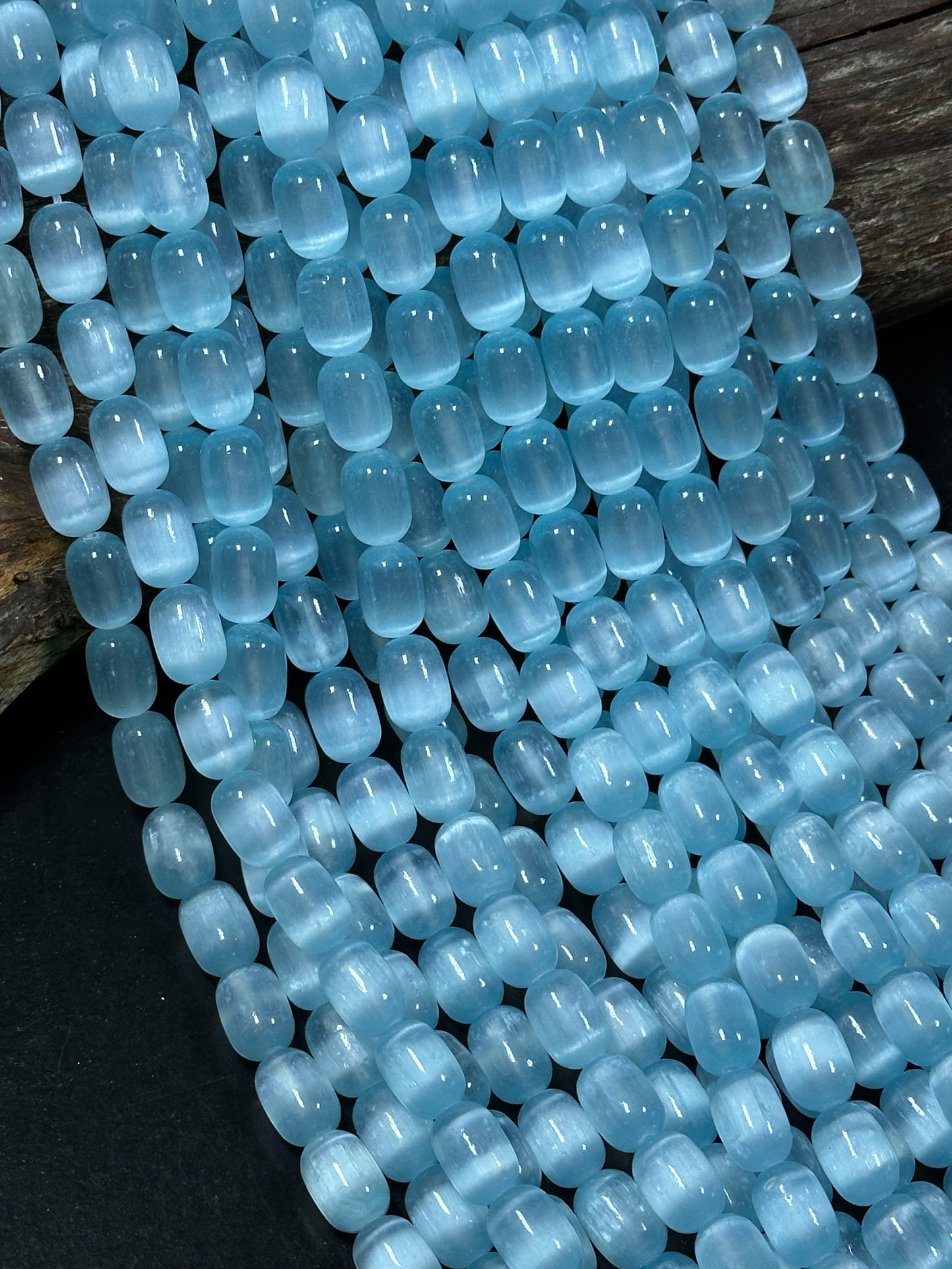 Natural Blue Selenite Gemstone Bead 12x8mm Tube Shape Bead, Beautiful Turquoise Blue Color Selenite Beads, Great Quality Full Strand 15.5"
