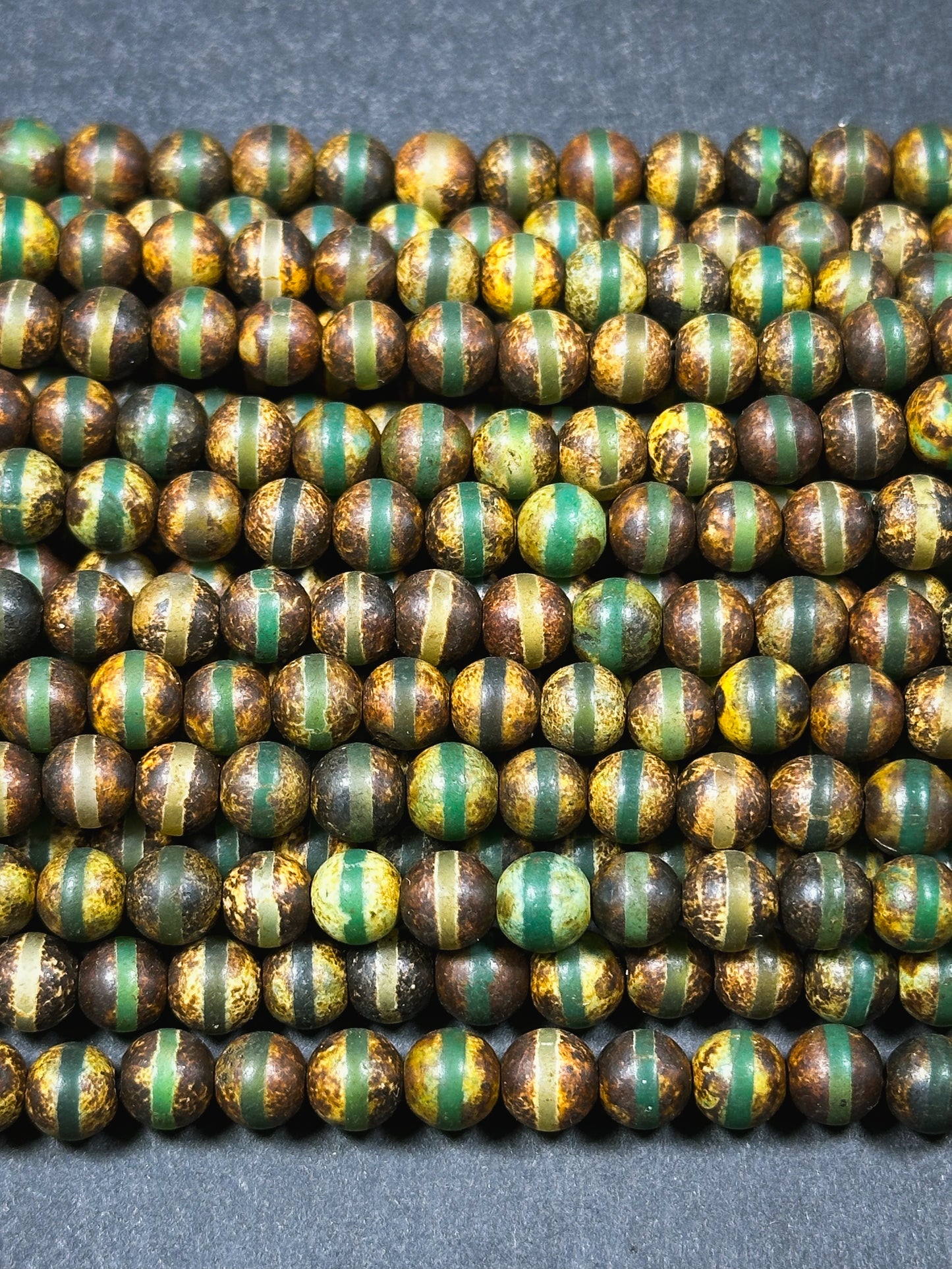 Natural Tibetan Agate Gemstone Bead 6mm Round Beads, Beautiful Brown Green Line Design Tibetan Agate Gemstone Beads, Full Strand 15.5”
