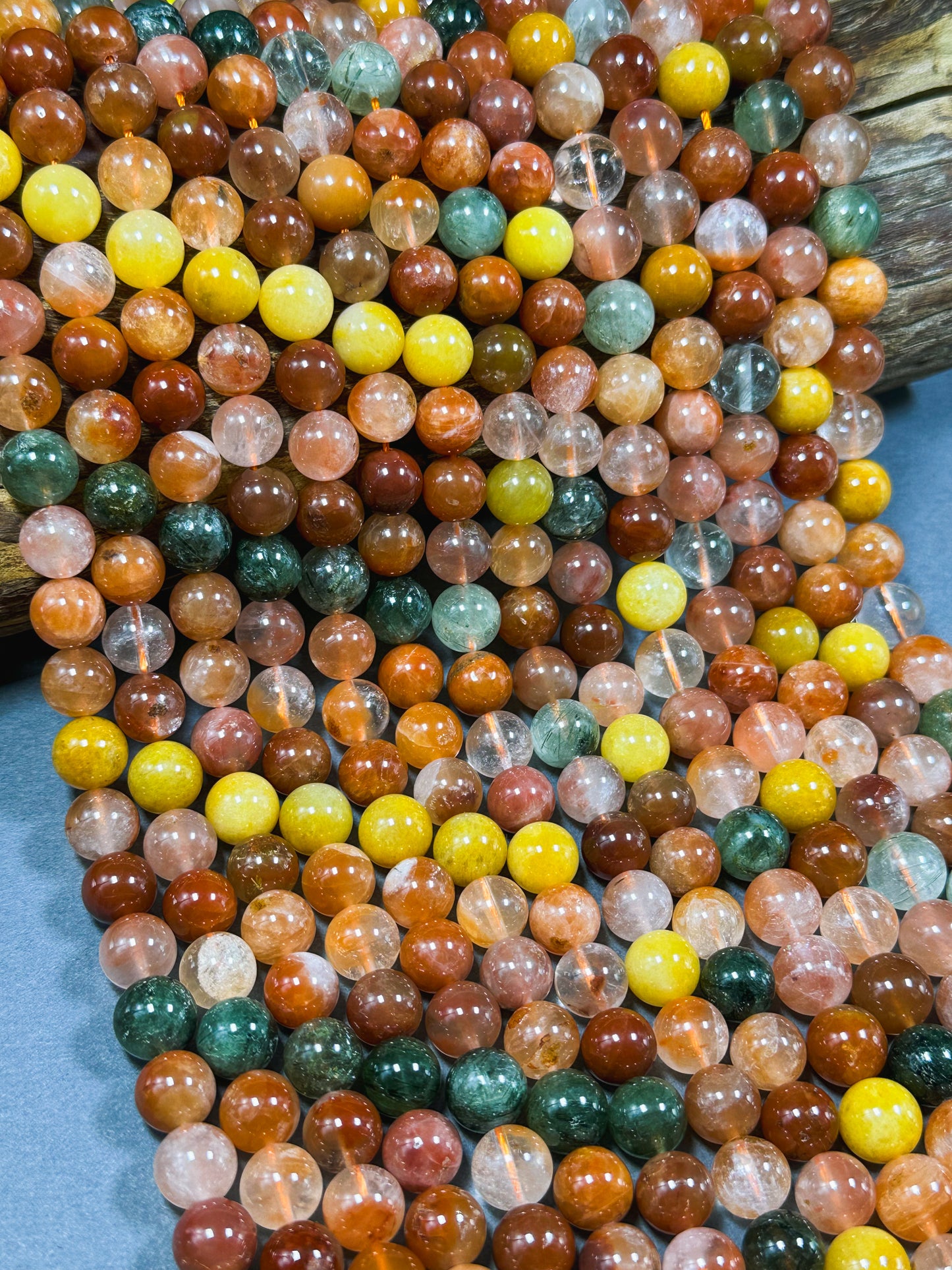 Natural Rutilated Quartz Gemstone Bead 4mm 6mm 8mm 10mm Round Beads, Gorgeous Multicolor Red Green Yellow Rutilated Quartz Bead, Excellent Quality 15.5"