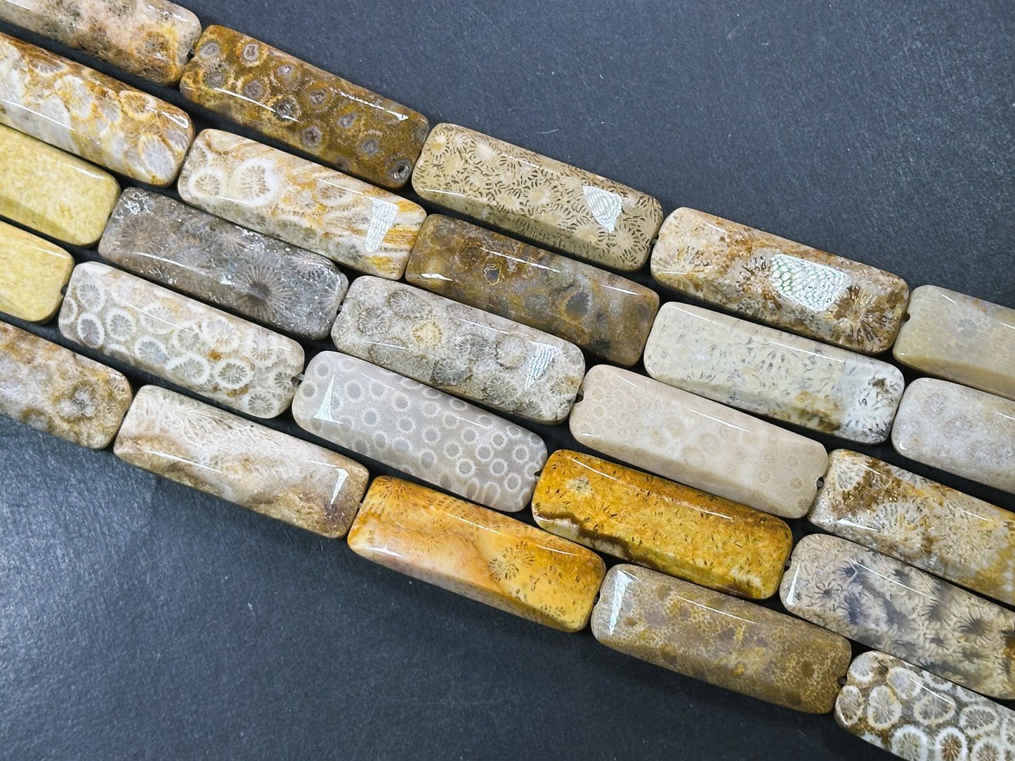 Natural Fossil Coral Gemstone Bead Faceted 39x14mm Rectangle Shape, Beautiful Natural Beige Orange Color Fossil Coral Bead Full Strand 15.5"