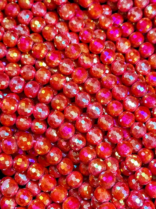 Beautiful Mystic Chinese Crystal Glass Bead Faceted 4mm 8mm Round Bead, Gorgeous Iridescent Red Color Crystal Bead, Great Quality Glass