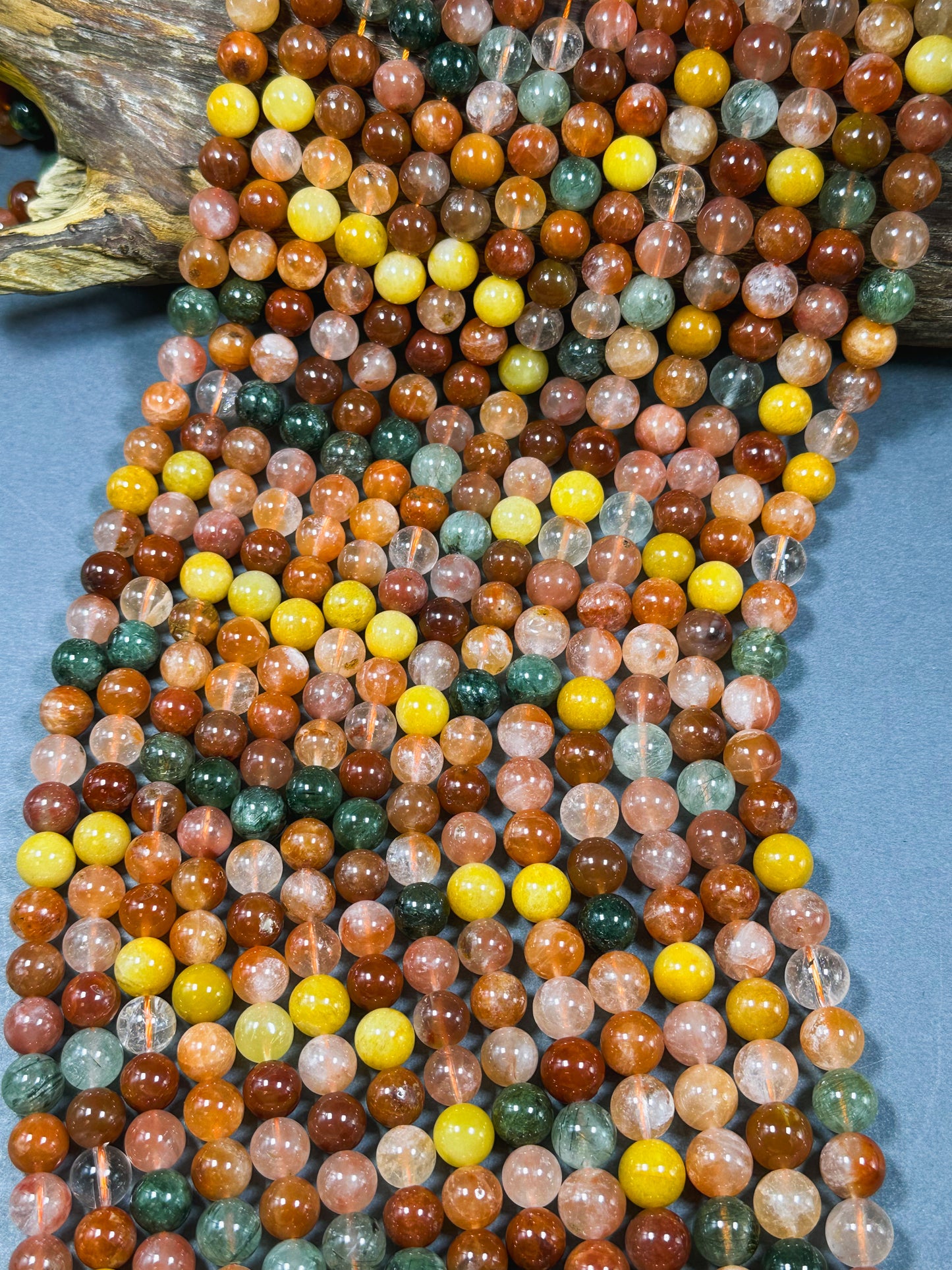 Natural Rutilated Quartz Gemstone Bead 4mm 6mm 8mm 10mm Round Beads, Gorgeous Multicolor Red Green Yellow Rutilated Quartz Bead, Excellent Quality 15.5"