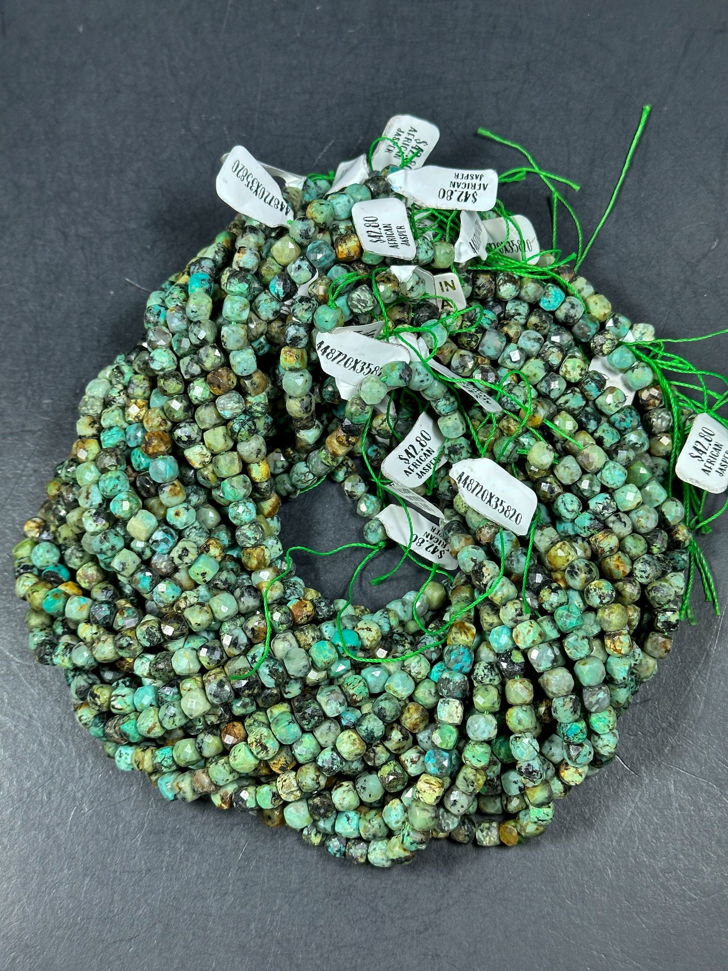 NATURAL African Turquoise Gemstone Bead Faceted 5mm Cube Shape Bead, Beautiful Green Blue Color African Turquoise Gemstone Full Strand 15.5"