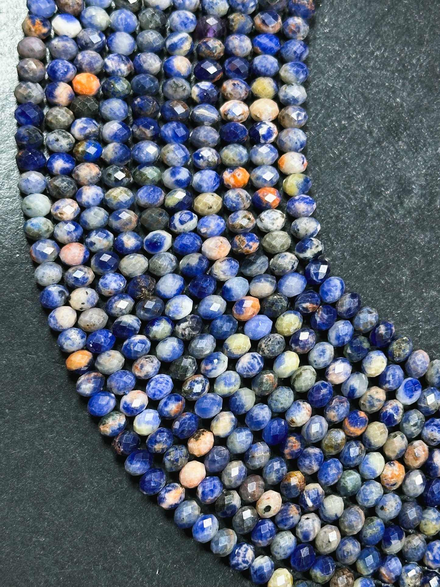 Natural Sunset Sodalite Gemstone Bead Faceted 5x4mm Rondelle Shape Bead, Beautiful Natural Royal Blue White Orange Color Sodalite Bead 15.5"