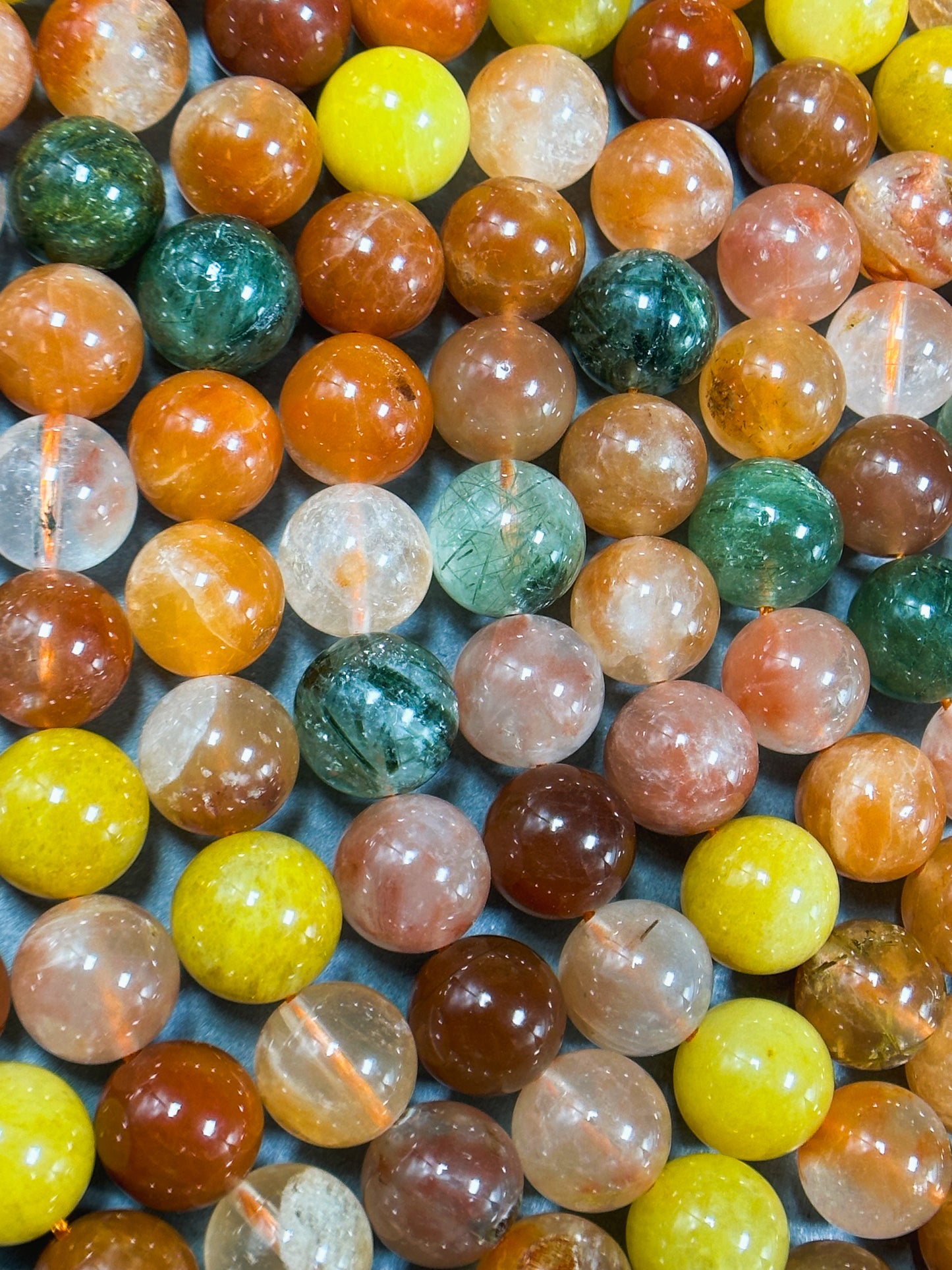 Natural Rutilated Quartz Gemstone Bead 4mm 6mm 8mm 10mm Round Beads, Gorgeous Multicolor Red Green Yellow Rutilated Quartz Bead, Excellent Quality 15.5"