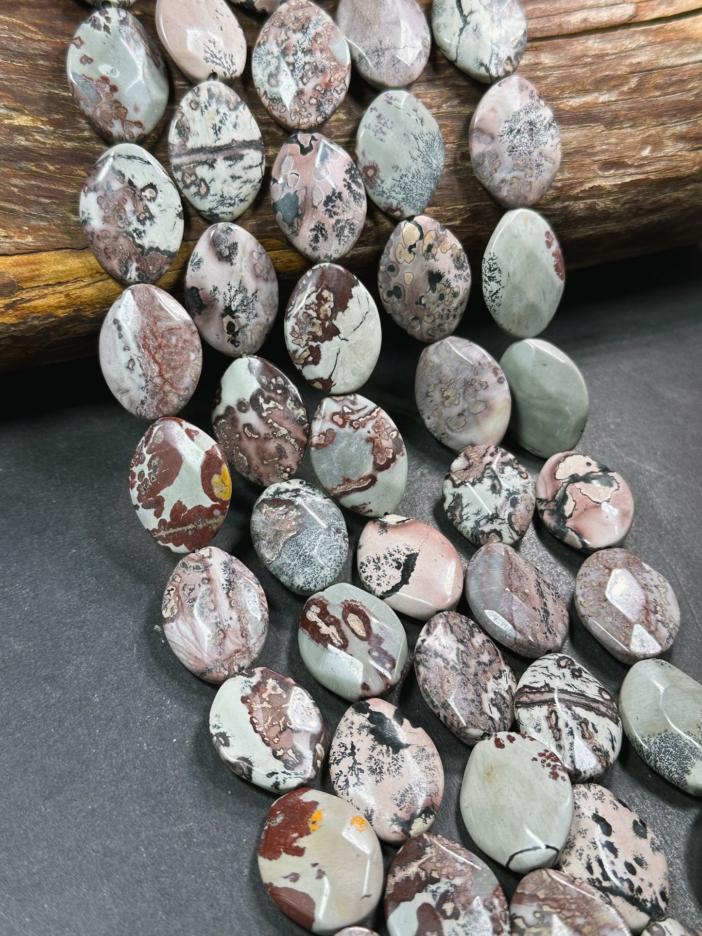 Natural Orbicular Jasper Gemstone Bead Faceted 25x18mm Oval Shape, Beautiful Natural Gray Brown Color Jasper Stone Bead, Full Strand 15.5"