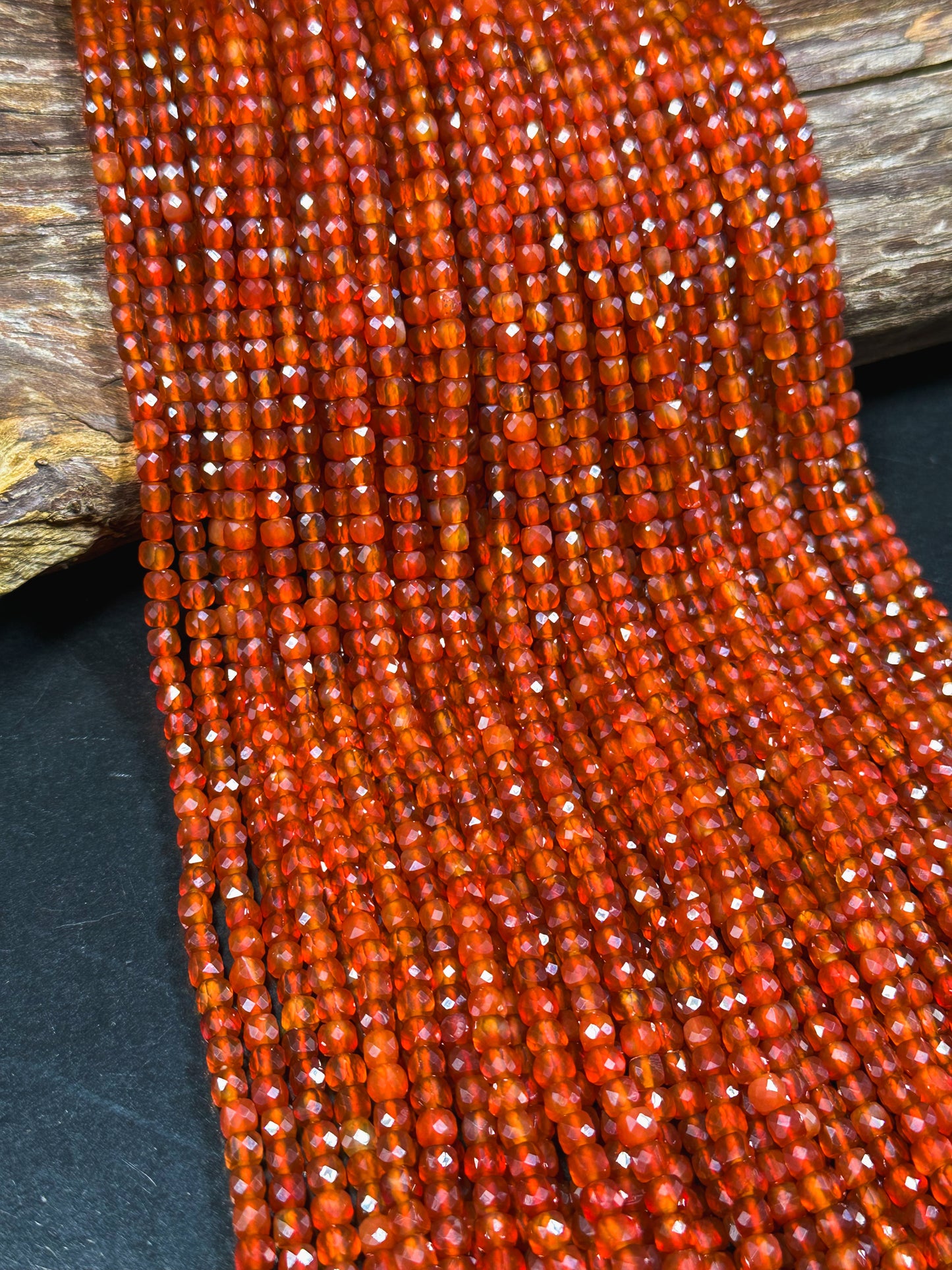 AAA Natural Carnelian Gemstone Bead Faceted 4mm Cube Shape Bead, Beautiful Natural Red Orange Color Carnelian Stone Beads Full Strand 15.5"