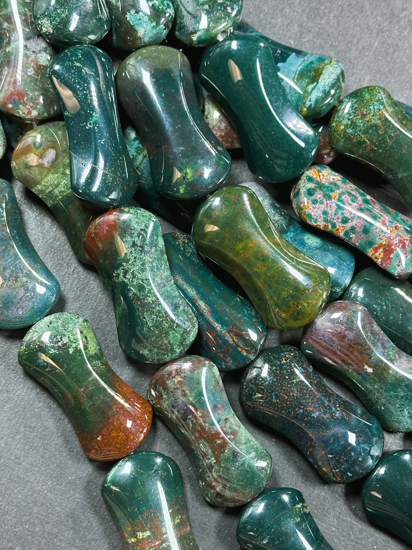 Natural Bloodstone Gemstone Bead 35x18mm Hourglass Shape Bead, Beautiful Natural Dark Green Bloodstone Gemstone Beads, Full Strand 15.5"